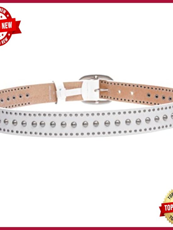 Oval Buckle Studded Leather Belt - Casual Cowhide Belt